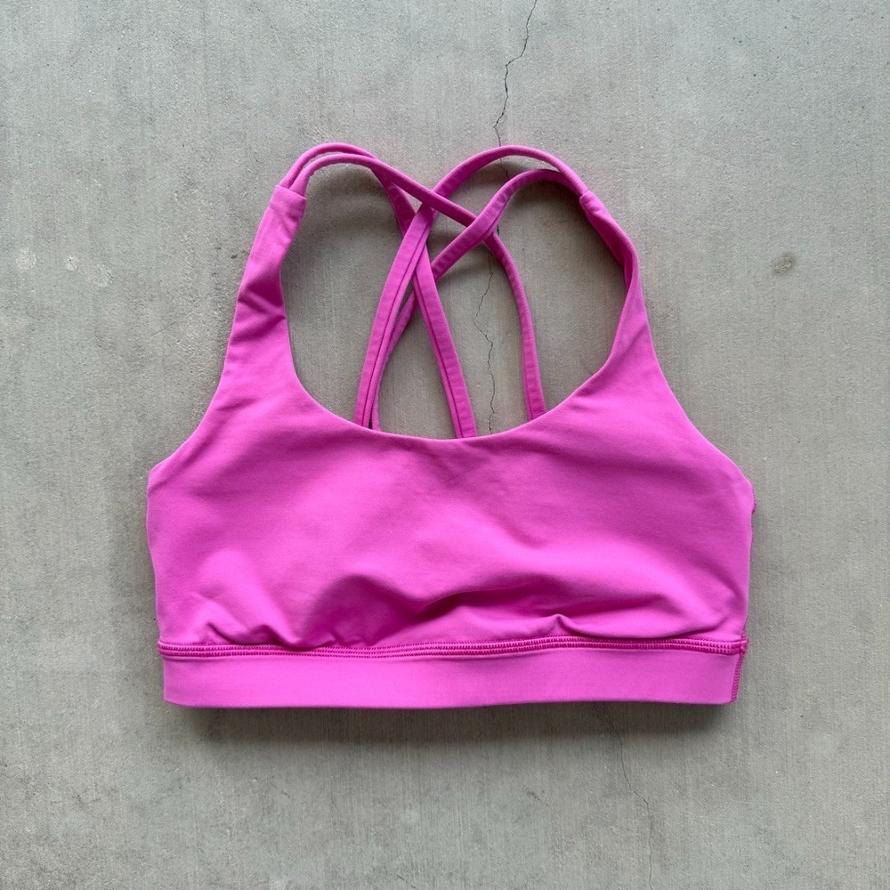 Lululemon Womens 4 Hot Pink Sports Bra Strappy Crossback Yoga Running Workout